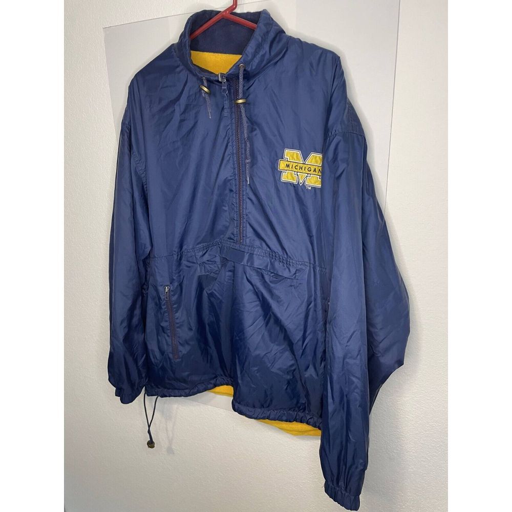 Michigan Wolverines Reversible Anorak Fleece Pullover Jacket Navy Yellow Mens 2X - Picture 5 of 16